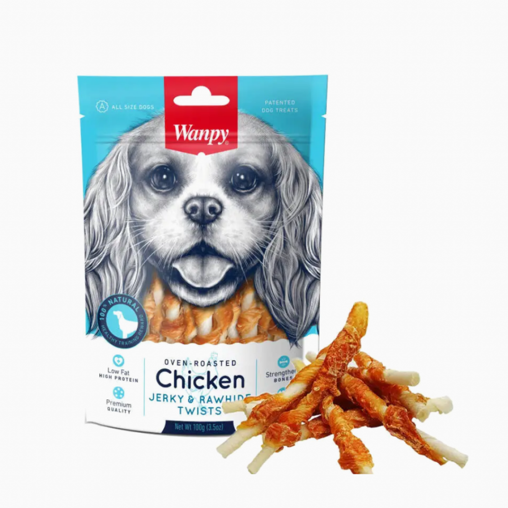 Wanpy Chicken Jerky & Rawhide Twists 100 gr